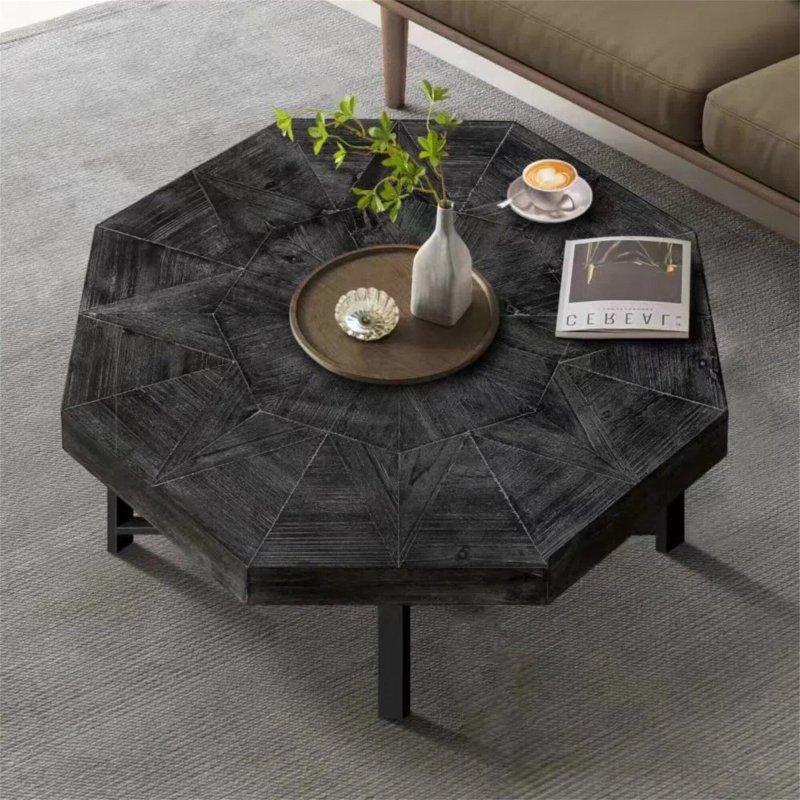Kahverengi MDF Sekizgen Tasarımlı Metal Ayaklı Yuvarlak Orta Sehpa - 74x45 cm - 242568