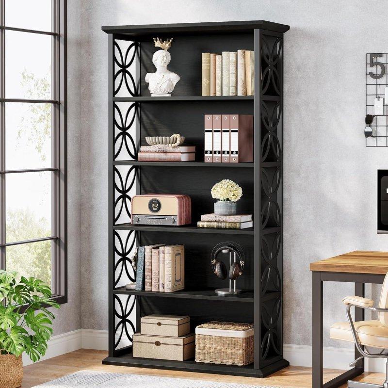 Kahverengi MDF Siyah Metal Çerçeveli 6 Raflı Endüstriyel Kitaplık - 80x30x180 cm - 318453