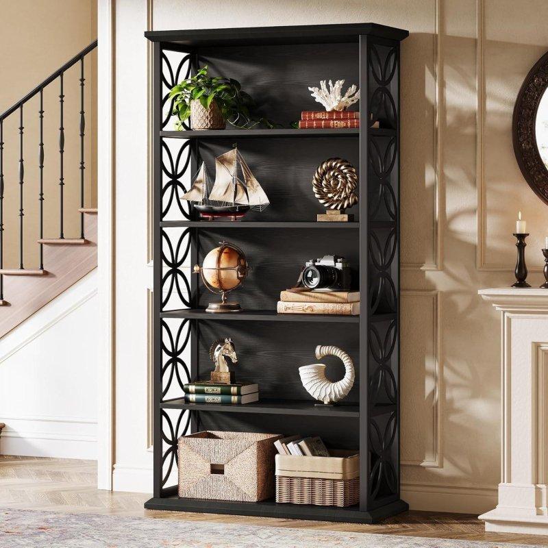 Kahverengi MDF Siyah Metal Çerçeveli 6 Raflı Endüstriyel Kitaplık - 80x30x180 cm - 318453