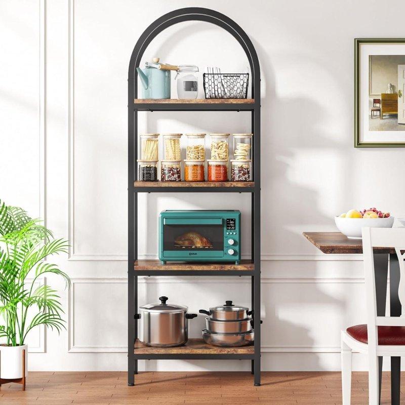 Kahverengi MDF Siyah Metal Çerçeveli Kemerli Tasarım 4 Raflı Endüstriyel Kitaplık - 60x30x180 cm - 315177