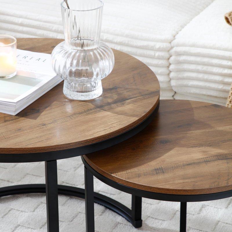Kahverengi MDF Tablalı Metal Ayaklı 2li İç İçe Geçen Yuvarlak Orta Sehpa - 239996