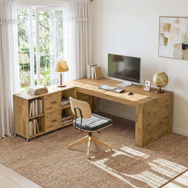 Kahverengi MDF Tekerlekli Kesonlu L Tipi Ofis Masası - 161 cm - 326166
