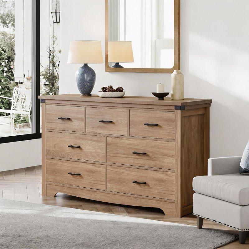 Kahverengi MDF ve Ahşap 7 Çekmeceli Metal Kulplu Şifonyer - 132x80x40 cm - 311646
