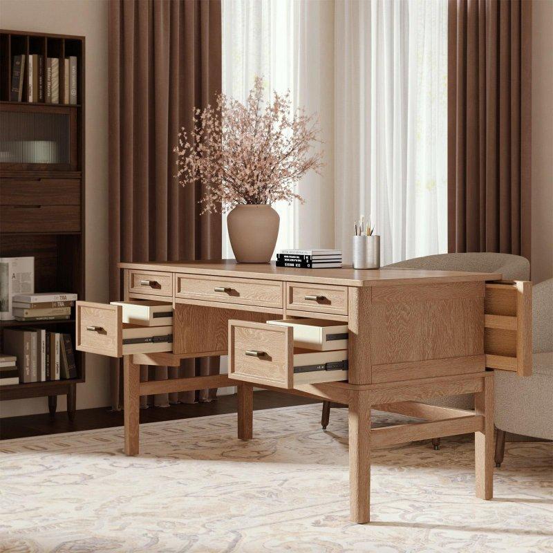 Kahverengi MDF ve Ahşap Gizli Çekmeceli Kablo Delikli Ofis Masası - 141 cm - 327947
