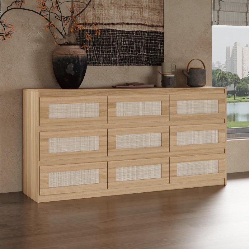 Kahverengi MDF ve Çam Ağacı Rattan Panelli 8 Çekmeceli Şifonyer - 160x82x40 cm - 301070 Kahverengi MDF ve Çam Ağacı Rattan Panelli 8 Çekmeceli Şifonyer - 160x82x40 cm - 301070