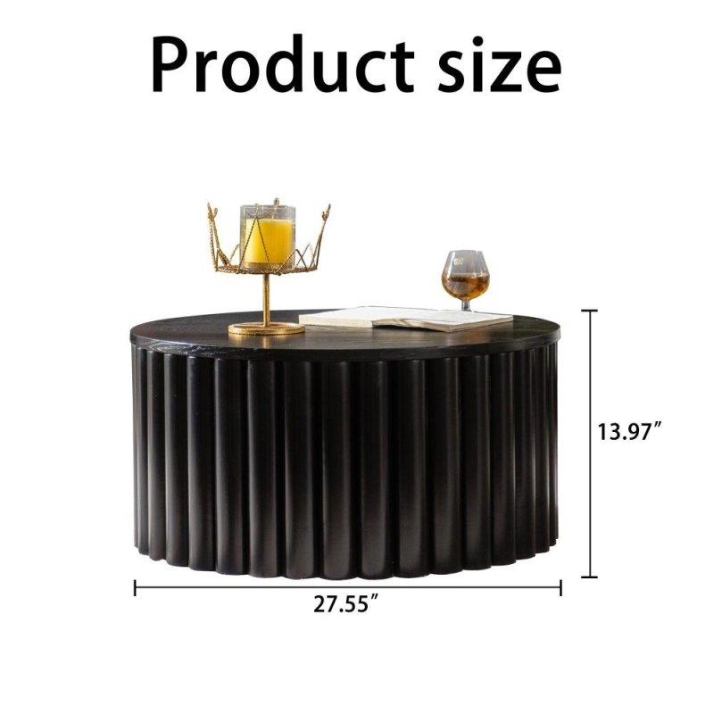Kahverengi MDF ve Çam Ahşap Asansörlü Gizli Bölmeli Yuvarlak Orta Sehpa - 70 cm - 241501