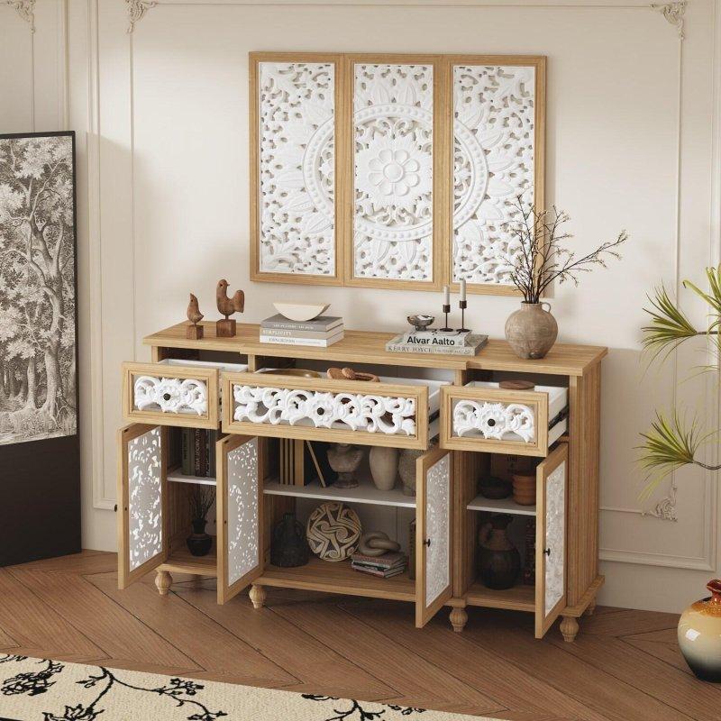 Kahverengi MDF ve Masif Ahşap El Oyması Çekmeceli Bohem Konsol - 325055
