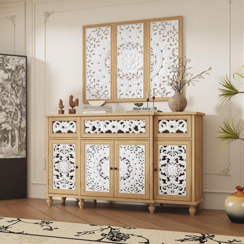 Kahverengi MDF ve Masif Ahşap El Oyması Çekmeceli Bohem Konsol - 325055