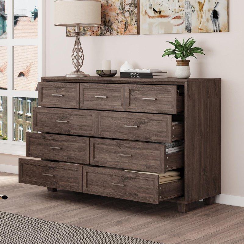 Kahverengi MDF ve Masif Çam Ayaklı 9 Çekmeceli Şifonyer - 294998