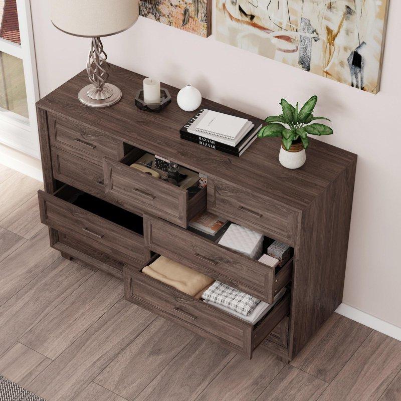 Kahverengi MDF ve Masif Çam Ayaklı 9 Çekmeceli Şifonyer - 294998