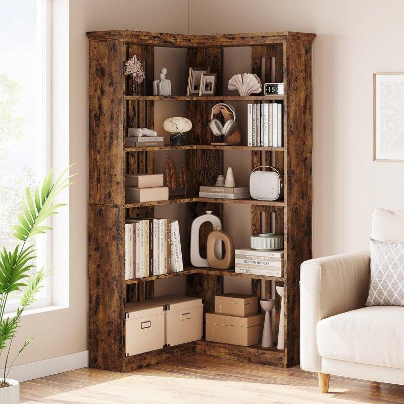 Kahverengi MDF ve Metal 5 Raflı Ayrılabilir Köşe Kitaplık - 185 cm - 316971