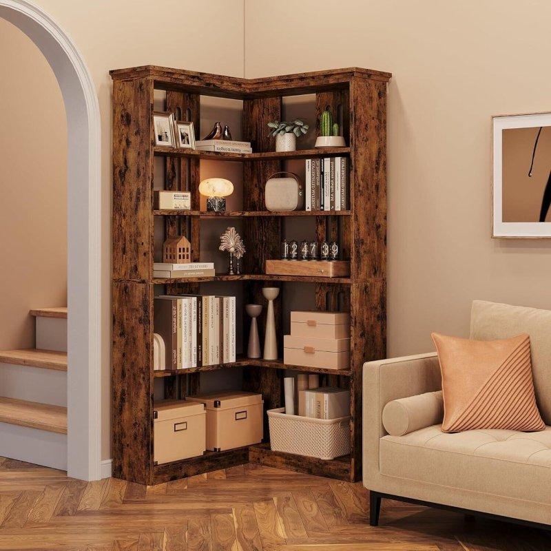 Kahverengi MDF ve Metal 5 Raflı Ayrılabilir Köşe Kitaplık - 185 cm - 316971