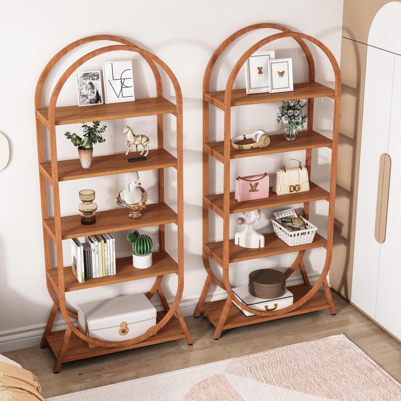 Kahverengi MDF ve Metal 5 Raflı Üstü Kavisli Kitaplık - 181 cm - 314773