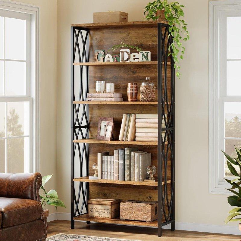 Kahverengi MDF ve Metal 6 Raflı Endüstriyel Tasarım Kitaplık - 80x180x28 cm - 315883