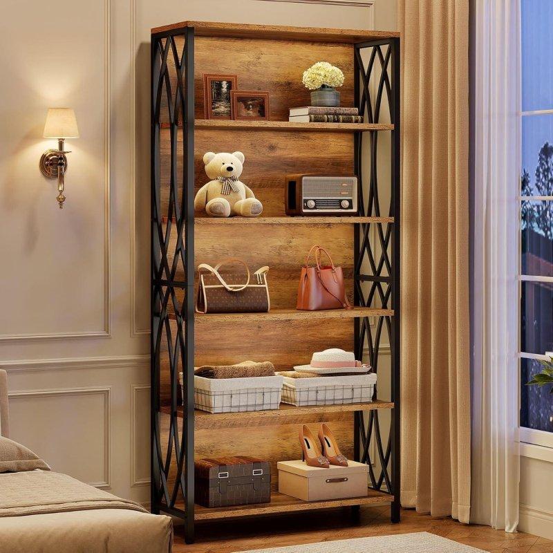 Kahverengi MDF ve Metal 6 Raflı Endüstriyel Tasarım Kitaplık - 80x180x28 cm - 315883
