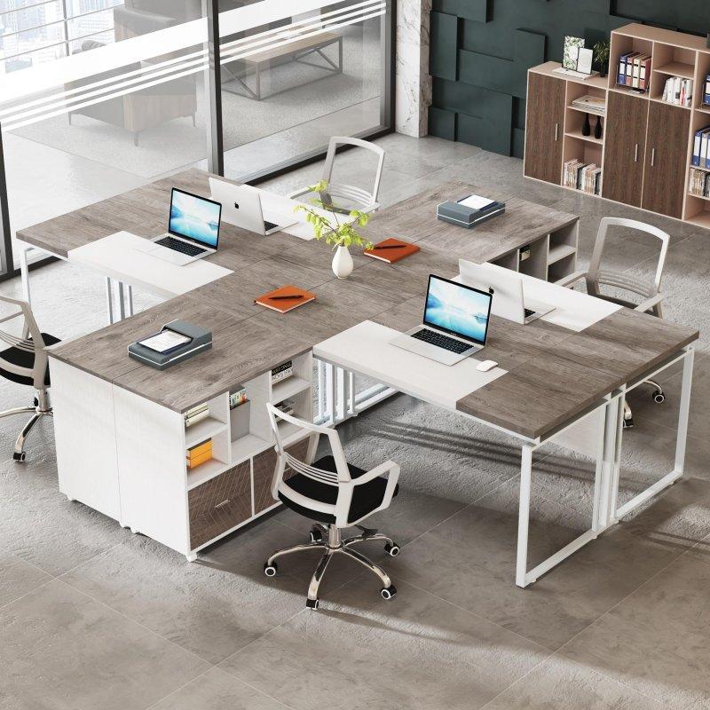 Kahverengi MDF ve Metal Çekmeceli Dosya Dolaplı L Tipi Ofis Masası - 161 cm - 327103
