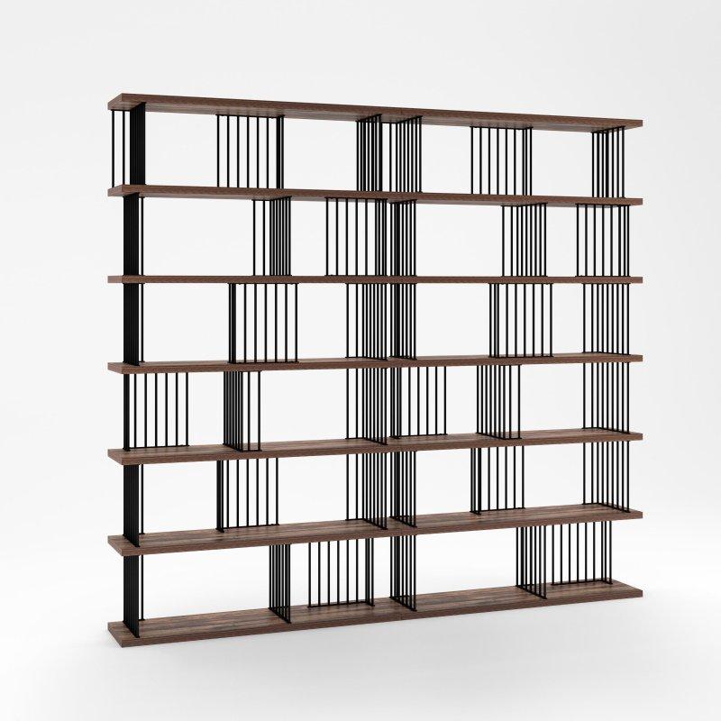 Kahverengi MDF ve Metal Endüstriyel Açık Sırtlı Oda Bölücü Kitaplık - 240x221 cm - 319057