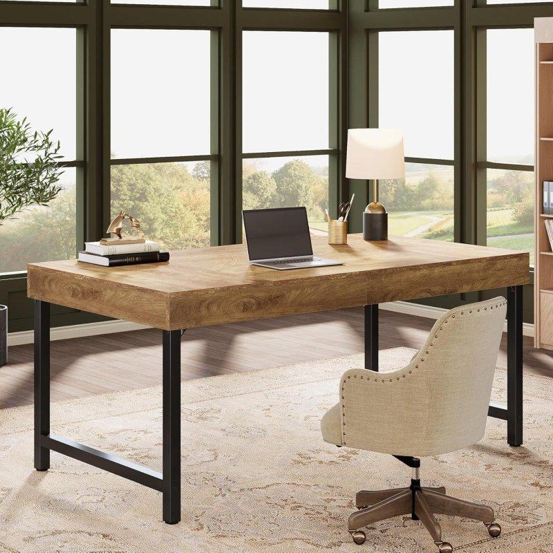 Kahverengi MDF ve Metal Endüstriyel Rustik Ofis Masası - 141 cm - 327573