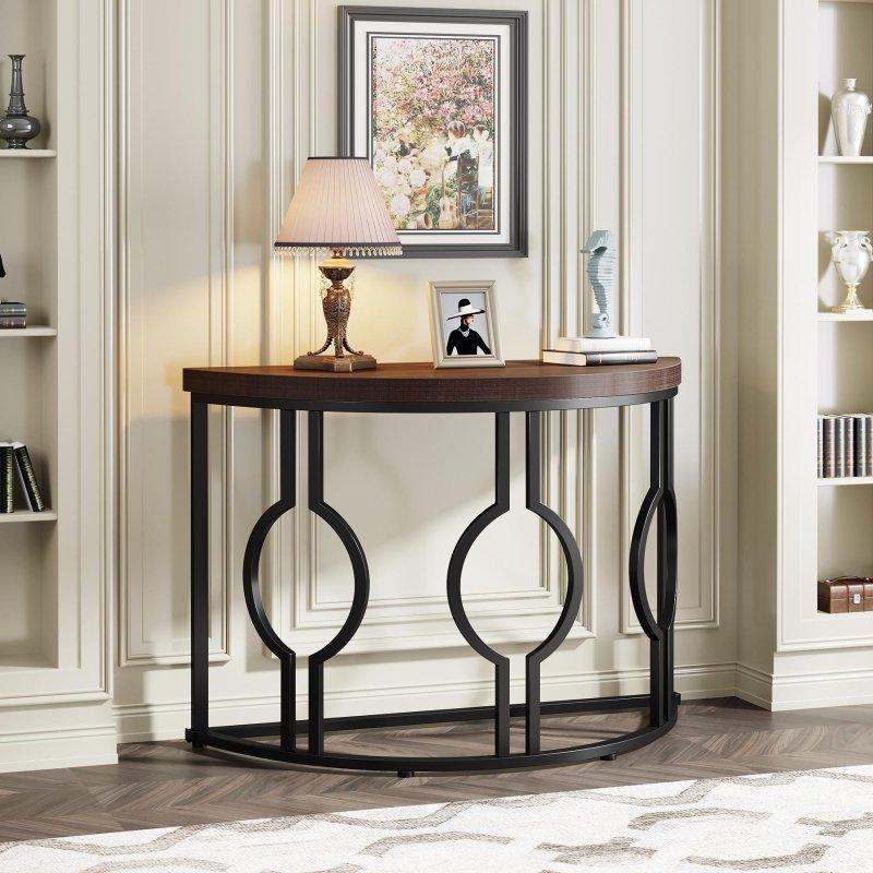 Kahverengi MDF ve Metal Geometrik Tabanlı Yarım Daire Dresuar - 111 cm - 332820