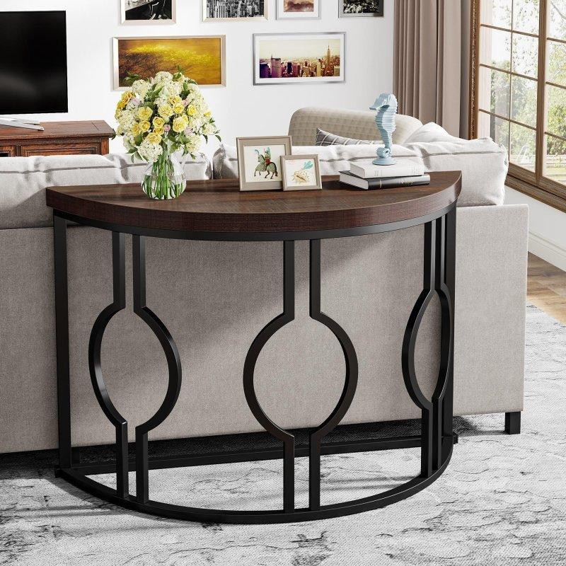 Kahverengi MDF ve Metal Geometrik Tabanlı Yarım Daire Dresuar - 111 cm - 332820