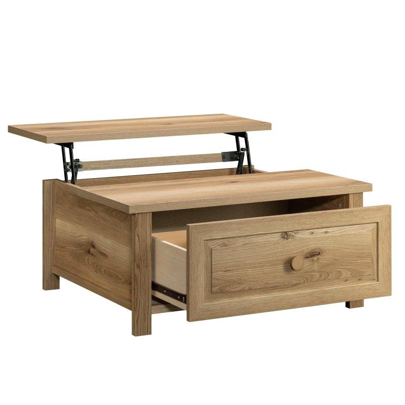Kahverengi MDF ve Metal Kaldırılabilir Üst Tablalı Çekmeceli Akıllı Sehpa - 90x80x42 cm - 254589