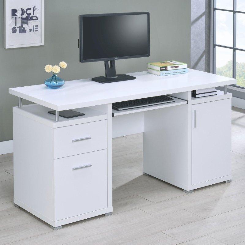 Kahverengi MDF ve Metal Klavye Tepsili ve Çekmeceli Ofis Masası - 140x60 cm - 327411