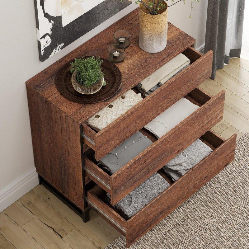 Kahverengi MDF ve Metal Modern Endüstriyel Çekmeceli Şifonyer - 303244