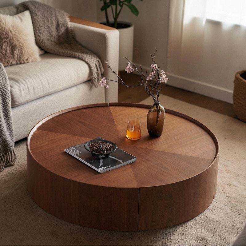 Kahverengi MDF ve Metal Mozaik Desenli Gizli Depolamalı Yuvarlak Orta Sehpa - 100x30 cm - 241821