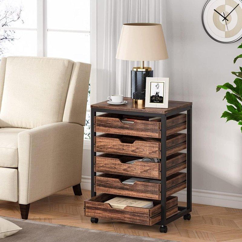 Kahverengi MDF ve Metal Tekerlekli 5 Çekmeceli Şifonyer - 302675