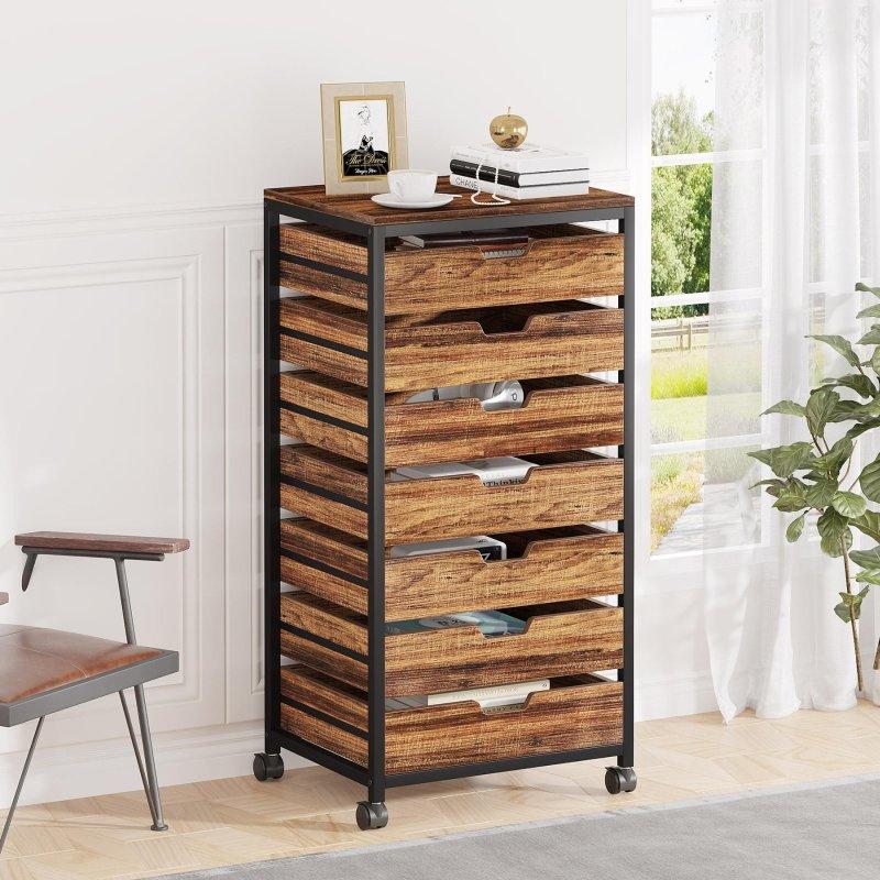 Kahverengi MDF ve Metal Tekerlekli 5 Çekmeceli Şifonyer - 302675