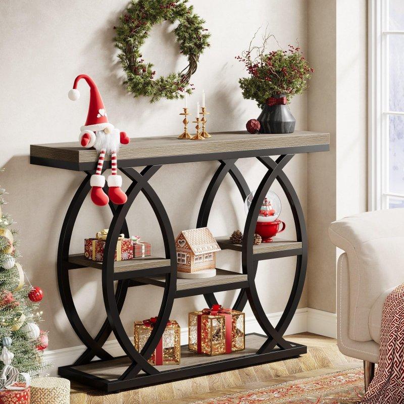 Kahverengi MDF ve Siyah Metal 4 Raflı Geometrik Endüstriyel Dresuar - 100x30x81 cm - 332351