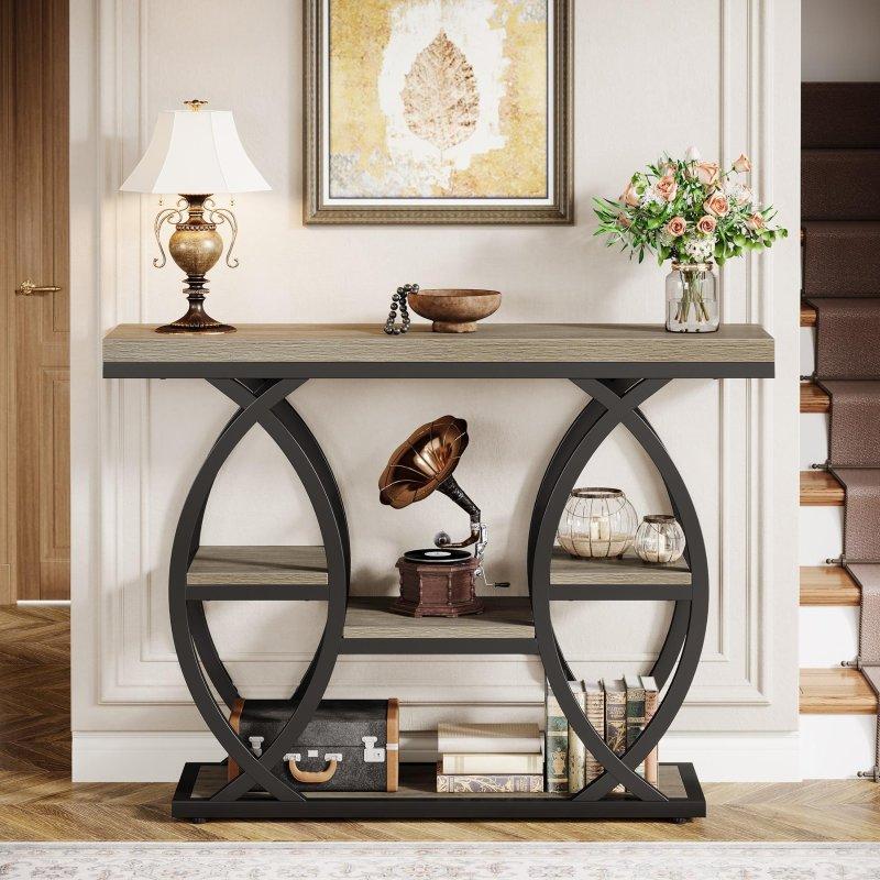 Kahverengi MDF ve Siyah Metal 4 Raflı Geometrik Endüstriyel Dresuar - 100x30x81 cm - 332351