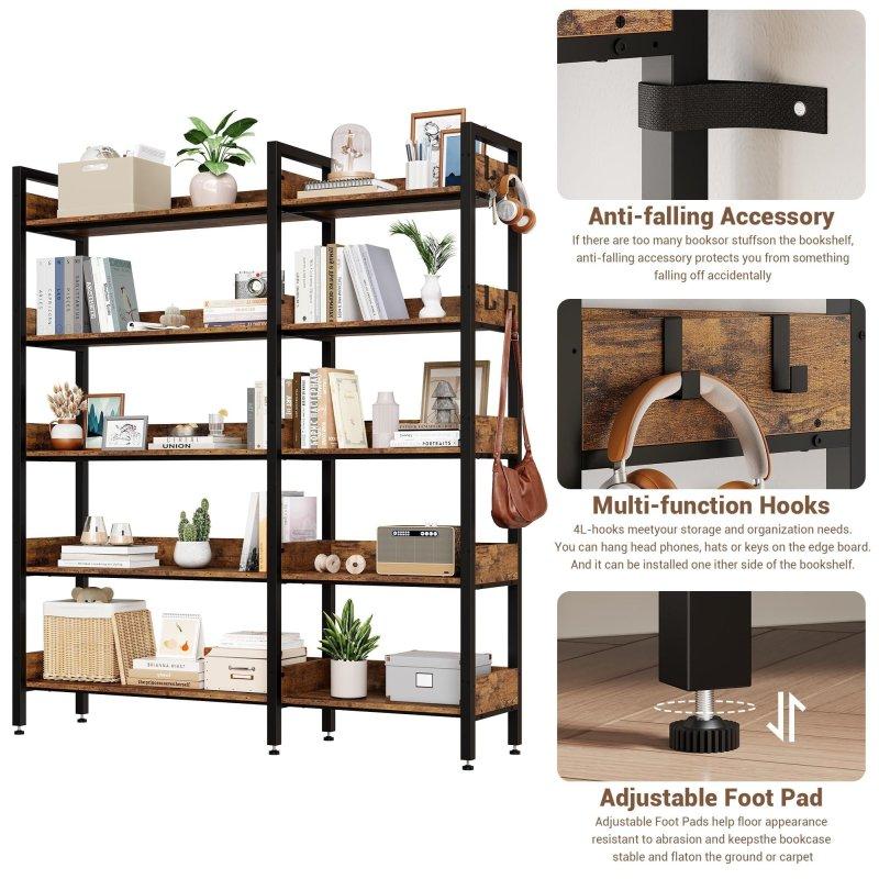Kahverengi MDF ve Siyah Metal 5 Raflı Dönüştürülebilir Köşe Kitaplık - 317216