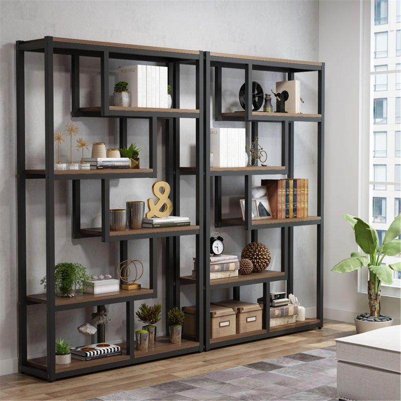 Kahverengi MDF ve Siyah Metal 6 Raflı Endüstriyel Kitaplık - 314473