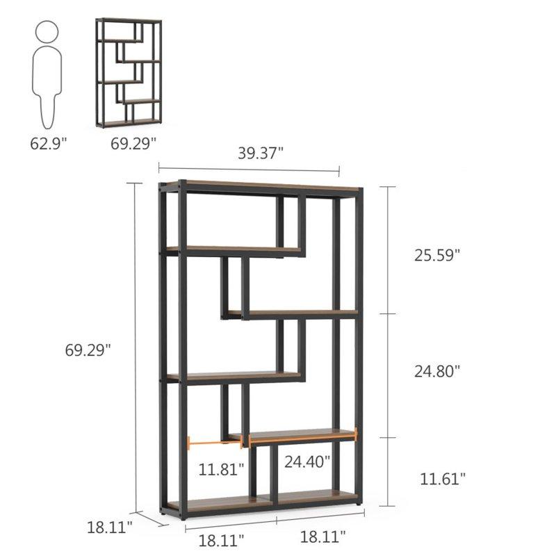 Kahverengi MDF ve Siyah Metal 6 Raflı Endüstriyel Kitaplık - 314473