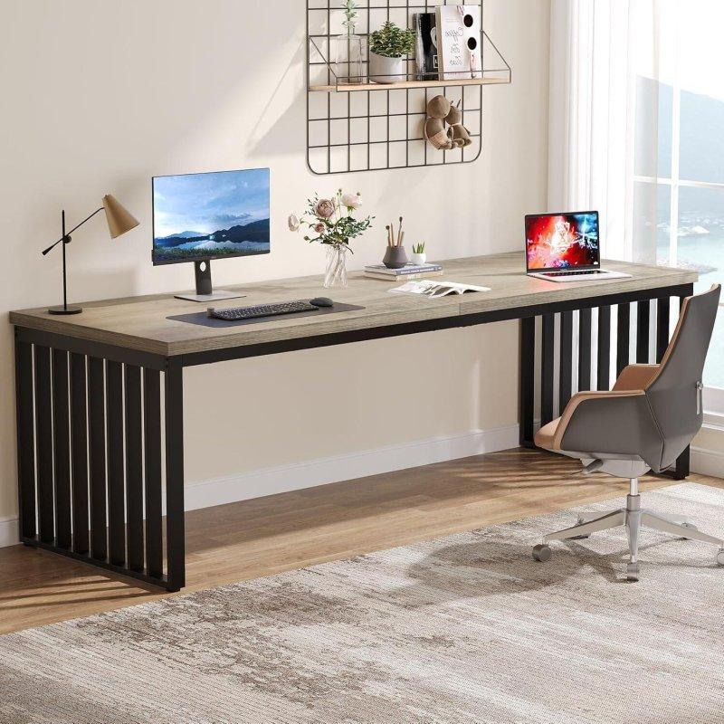 Kahverengi MDF ve Siyah Metal Ayaklı İki Kişilik Endüstriyel Ofis Masası - 200x70 cm - 325844