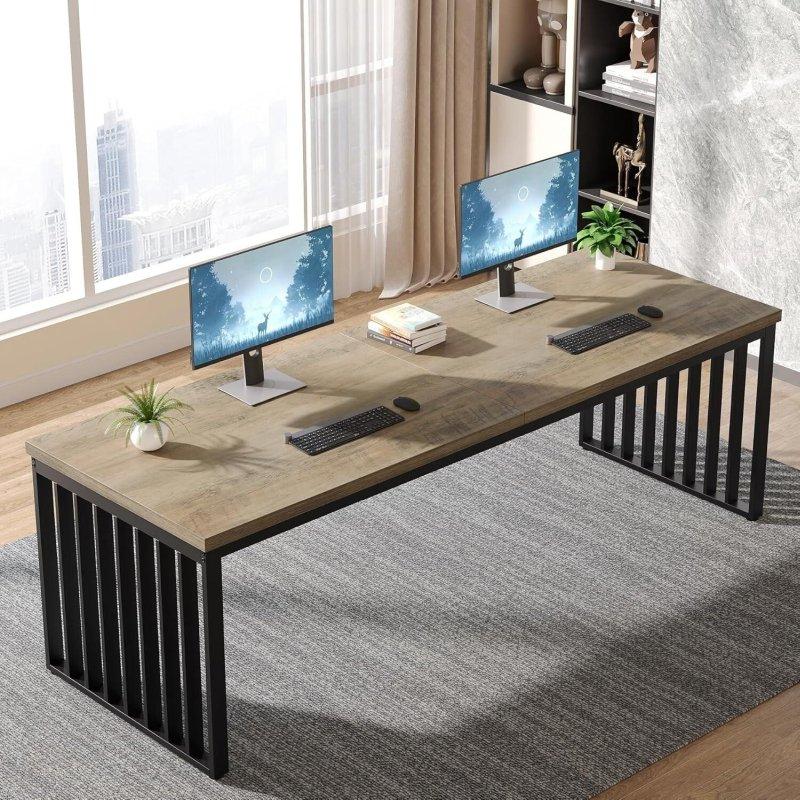 Kahverengi MDF ve Siyah Metal Ayaklı İki Kişilik Endüstriyel Ofis Masası - 200x70 cm - 325844