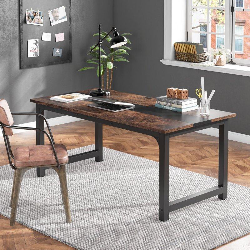 Kahverengi MDF ve Siyah Metal Ayaklı Modern Dikdörtgen Ofis Masası - 161 cm - 327746