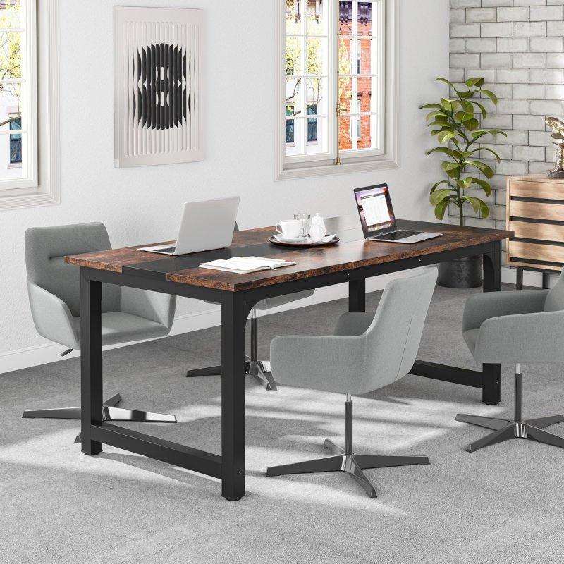 Kahverengi MDF ve Siyah Metal Ayaklı Modern Dikdörtgen Ofis Masası - 161 cm - 327746