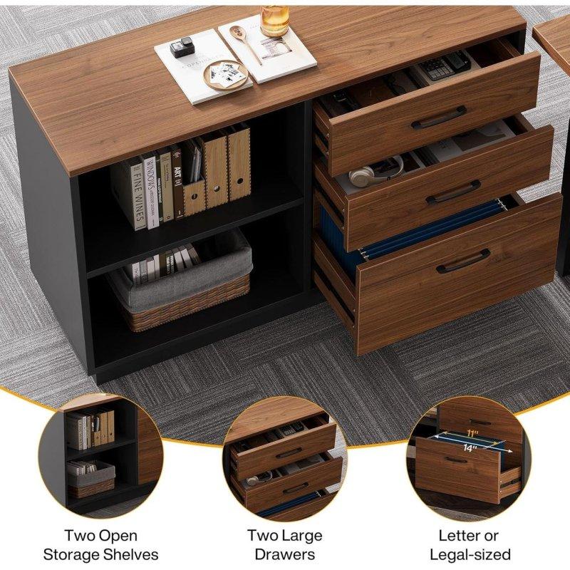 Kahverengi MDF ve Siyah Metal Çerçeveli 3 Çekmeceli Raflı L Tipi Ofis Masası - 161 cm - 326270