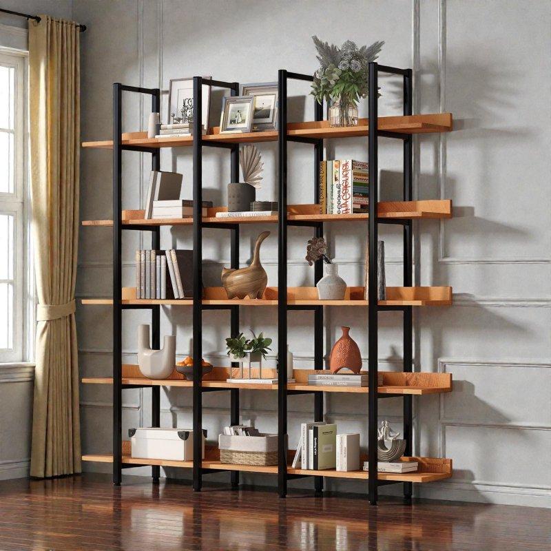Kahverengi MDF ve Siyah Metal Çerçeveli 5 Raflı Endüstriyel Kitaplık - 313965