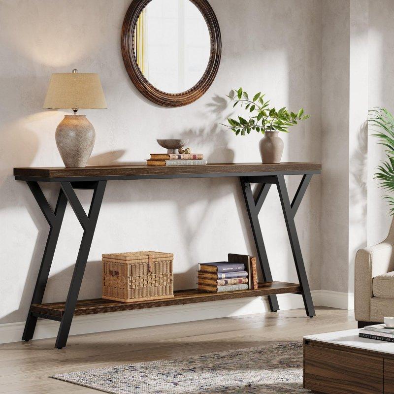 Kahverengi MDF ve Siyah Metal İki Raflı Endüstriyel Dresuar - 181 cm - 330881