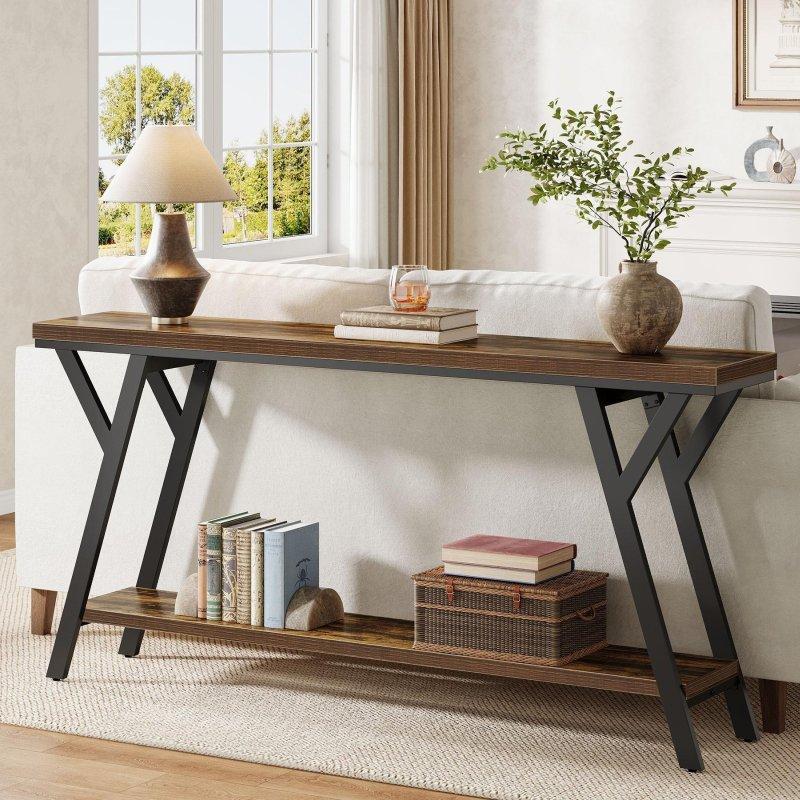 Kahverengi MDF ve Siyah Metal İki Raflı Endüstriyel Dresuar - 181 cm - 330881