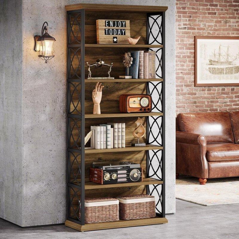 Kahverengi MDF ve Siyah Metal İskeletli 6 Raflı Endüstriyel Kitaplık - 185 cm - 317592