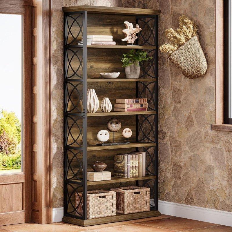 Kahverengi MDF ve Siyah Metal İskeletli 6 Raflı Endüstriyel Kitaplık - 185 cm - 317592