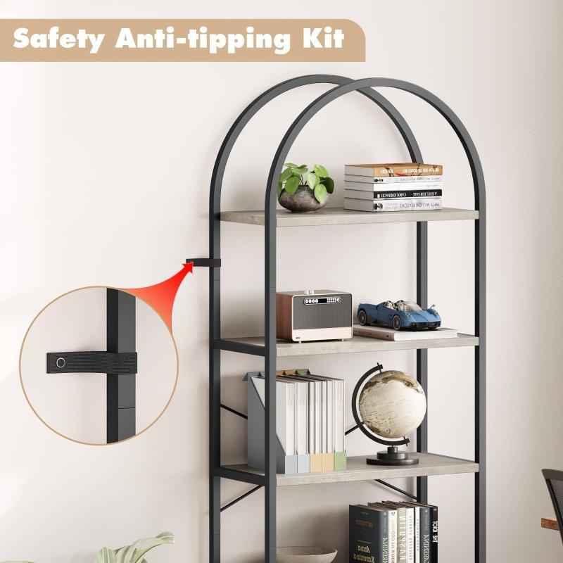 Kahverengi MDF ve Siyah Metal Kemerli Tasarım 5 Raflı Kitaplık - 319260