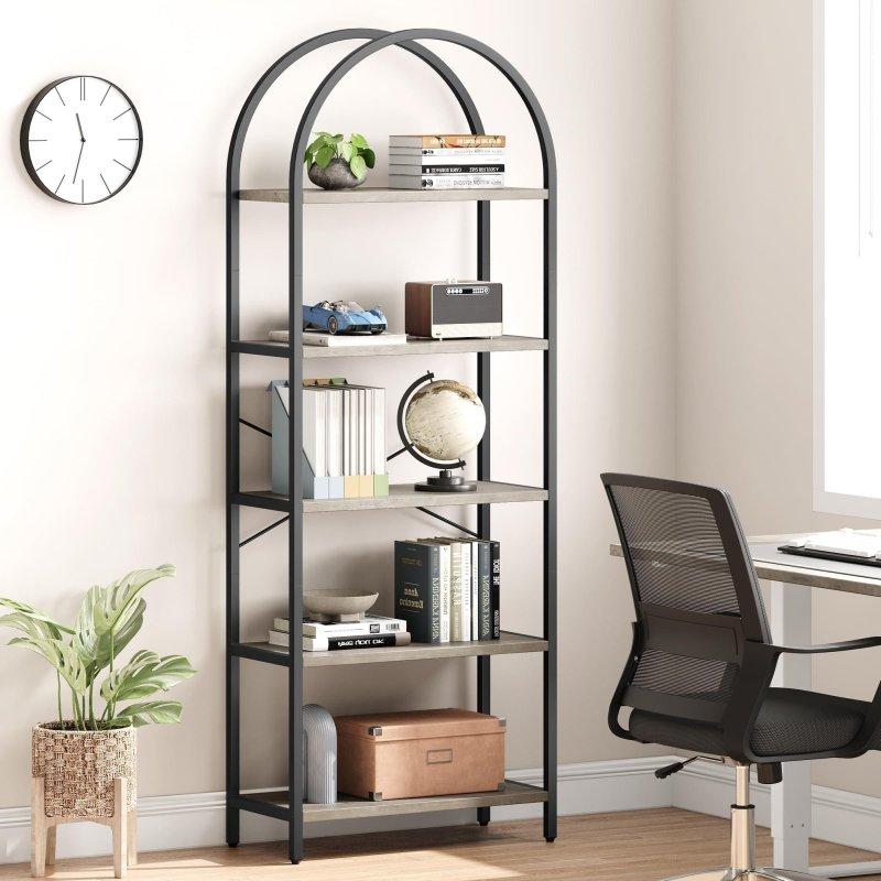 Kahverengi MDF ve Siyah Metal Kemerli Tasarım 5 Raflı Kitaplık - 319260
