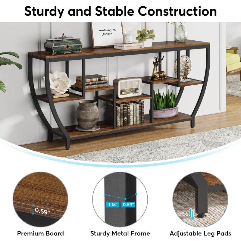 Kahverengi MDF ve Siyah Metal Raflı Endüstriyel Dresuar - 180 cm - 331110