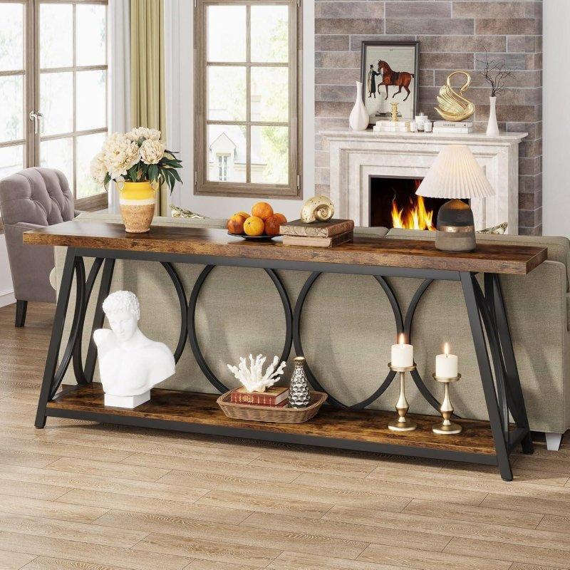 Kahverengi MDF ve Siyah Metal Raflı Endüstriyel Dresuar - 181 cm - 333179