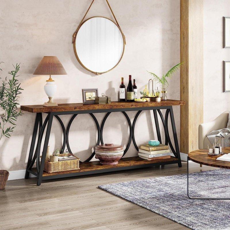 Kahverengi MDF ve Siyah Metal Raflı Endüstriyel Dresuar - 181 cm - 333179